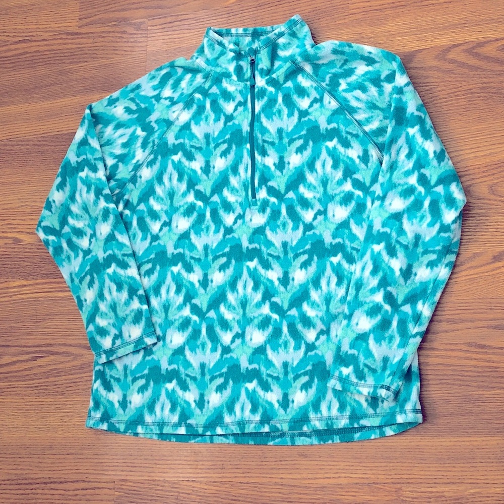 Eddie Bauer Teal and White Fleece Quarter-Zip